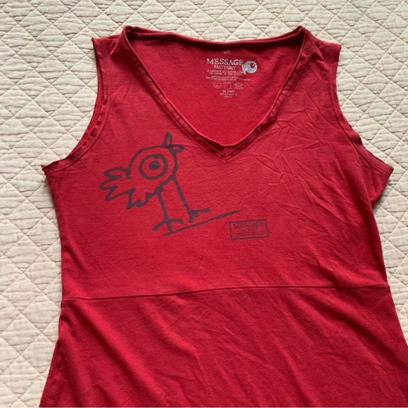 MESSAGE FACTORY - RED Tunic sleeveless  A-line dress with bird print - medium - Picture 9 of 12